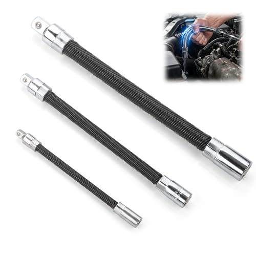 3 Sets 1/2 Flexible Shaft Extension Extender Torque Socket Extension Bar 2026 Electric Wrench Sleeve Universal Extensions Rod Extensions Bar for Tight Spaces Automotive Repair Tool (Black-3pc)