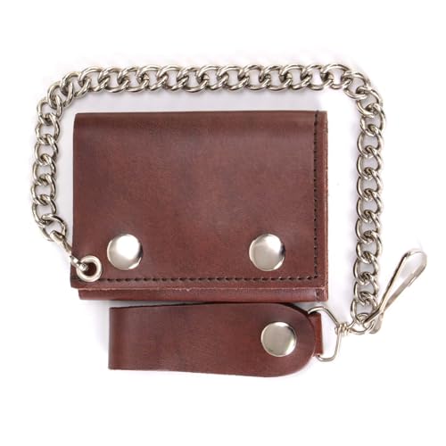 Image of Milwaukee Leather MLW7889 Men's 7.5 inch Black Premium Leather Soft Biker Wallet - Bi-Fold Anti-Theft Stainless Steel Chain