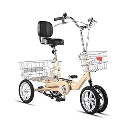 12-Zoll-Dreirad für Erwachsene mit hinterem Korb, dreirädriges Cruiser-Fahrrad, Rahmen aus Aluminiumlegierung mit rutschfestem Profildesign für Senioren, Frauen, Männer, Picknick (Beige) – Bild 3