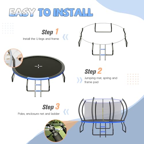 YUMPIE 8FT 10FT 12FT 14FT 15FT 16FT Outdoor Trampoline with Enclosure Net and Ladder, Recreational Trampolines for Kids and Adults, Quick Connect Frame, ASTM Approval — view 3