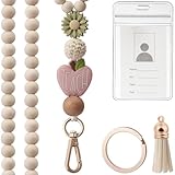 Teacher Lanyard with ID Holder, Fashion Wood Beaded Lanyard for Keys, Super Cute Boho Breakaway Lanyard for Women
