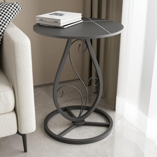 Boho Round Side Table Living Room, Natural Marble Desktop end