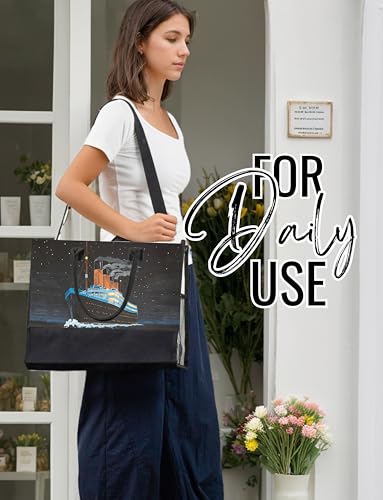 Bolso tote de lona con cierre y correa para hombro miniatura 4