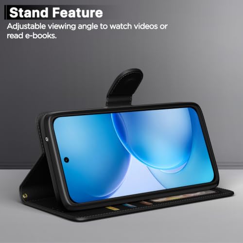 Image of Pikkme Flip Cover for Oppo Reno 16c 5G Leather Finish | Inside TPU with Card Pockets | Wallet Stand and Shock Proof | Complete Protection Flip Case (Black)