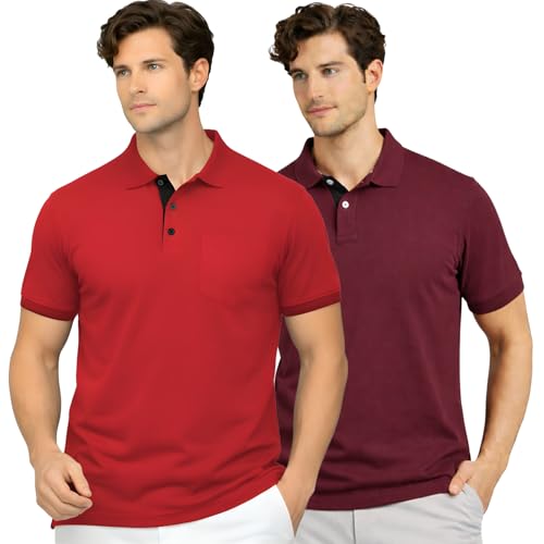Image of Men's Premium Cotton Pique Polo T-Shirt, Classic Fit Short Sleeve Casual Summer Shirt, Soft & Breathable Fashion Polo