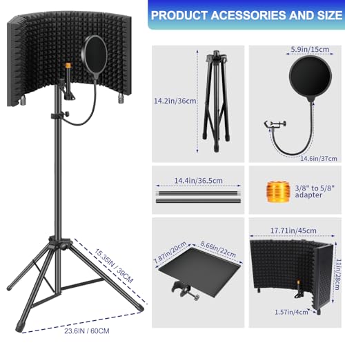 Dmsky ISOLATION SHIELD With Pop Filter & Tripod Stand, Foldable Mic Shield With Triple Sound Insulation, High Density Mic Sound Shield For Recording Studio thumb #2