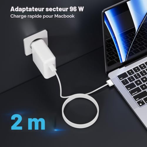 Chargeur MacBook Pro/Air 96W USB-C vers Magnétique 3, Compatible MacBook Pro 14/16" (2021-2026) et MacBook Air 13/15" (2022-2026) Alimentation pour Ordinateur Portable – vue 6