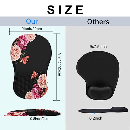 Ileadon Ergonomic Mouse Pad Wrist Support With Massage Design, Wrist Rest Pain Relief Mousepad With Memory Foam&Non-Slip Pu Base, Mouse Pads For Office Desk Accessories, Peony Flowers #TOP5
