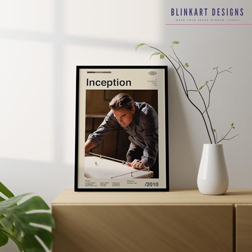 Image of BLINKART Inception Vintage Movie Poster Frame 12x18 Inch | Premium 300 GSM Paper Wall Print | Mid Century Vintage Film Artwork for Home, Bedroom, Living Room, Office | Framed Photo Decor