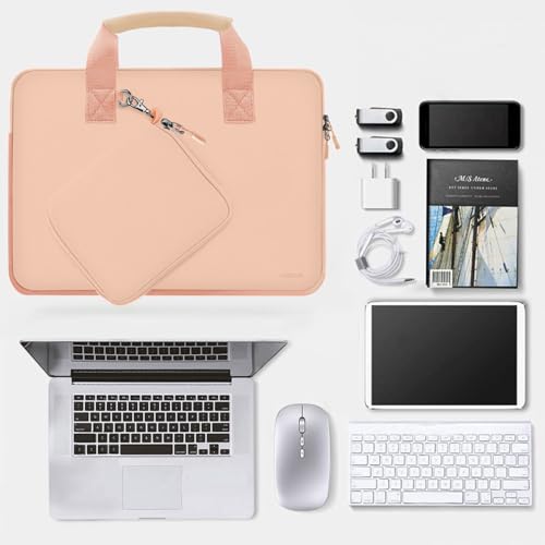 Image of Hseok Laptop Sleeve 13.3-14 inch Case with Small Pouch, Neoprene Computer Bag Compatible with MacBook Pro 14 inch M4 /M3 /M2 /M1 2025-2021, Mac Air /Pro 13.3 inch and Most 13-14 inch Notebooks,Orange Pink