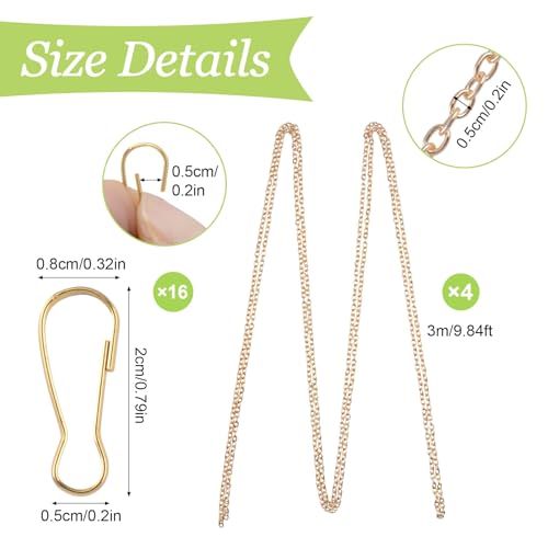 Image of Picture Hanging Kit with 4Pcs 3M Picture Hanging Chains & 16Pcs Hooks, Heavy Duty Metal Display Chain for Photo Frames Artworks Mirror(Gold)
