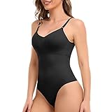 Joyshaper Damen Figurformende Body mit BH Bauch Weg Thong Bodysuit Shapewear Taillenformer Body Shaper Schwarz M