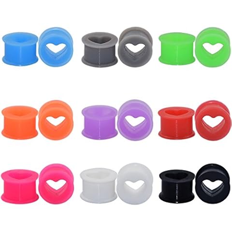 Oyaface 18 PC Tunnel Soft Silicone Flesh Plug Heart Tunnel 6G-1" Flexible Ear Stretching Gauge Expander 8mm Cover
