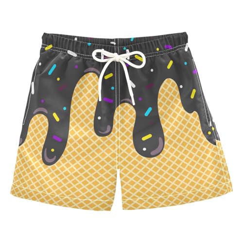 JHKKU Boys' Swim Trunks Black Ice Cream Swimsuit Quick Dry Beachwear Bathing Suits Board Shorts 2T