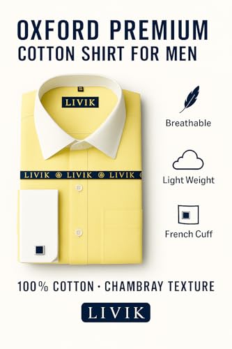 Image of Men's Premium Cotton Formal Dress Shirt - White Collar & French Cuffs with Cufflinks | Solid White, Micro Check & Striped for Office, Wedding