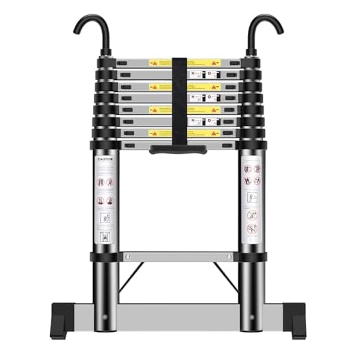 Telescopic Ladder 2.6m, Extendable Ladder Stainless Steel with Hooks, Height Adjustment, Convenient and Fast to Use