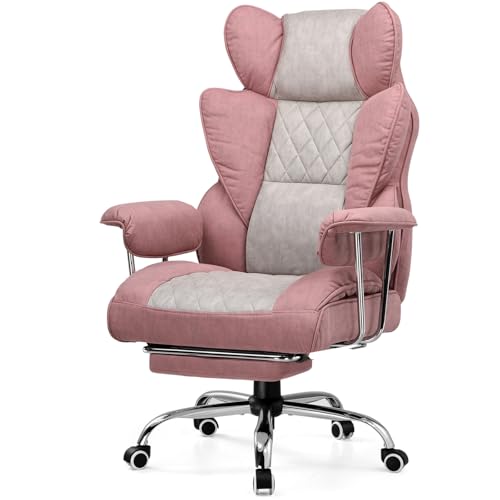 GTRACING Gaming Chair,Office Chair with Pocket Spring Lumbar Support, Ergonomic Comfortable Wide Office Desk Computer Chair with Outward Fixed Soft Armrests and Footrest (Fabric, Pink)