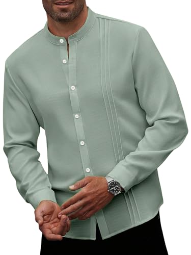 Image of TAGDO Men's Mandarin Collar with Button-Down Shirts | Full Sleeve Linen Casual Shirt for Man | Stylish Summer - Regular Fit Office, Party (2047)