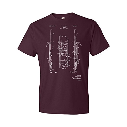 Bassoon T-Shirt, Bassoon Player Gift, Orchestra Tee, Bassoon Blueprint Maroon (Small)