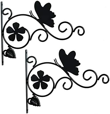 Rocinha 2 Pack Plant Hooks 12'' Hanging Plants Bracket, Iron Plant Wall Hanger for Flower Pot Bird Feeder Hanger, Plant Hangers Outdoor, Lanterns, Black Plant Hooks.