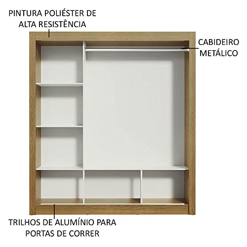 Image of Madesa 3 Sliding Doors Wardrobe, Engineered Wood, Brown and White, 170 cm Width, Shelves and Hanging Unit, Bedroom Storage