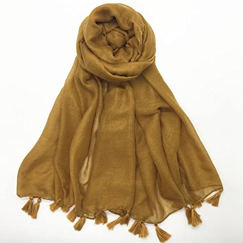 ARTQ Echarpes Femmechâle Écharpe Printemps De Haute Qualité pour Femmes Moutarde 180X90Cm, Design Classique À Pampilles, À La Mode Et Élégant, Doux Et Chaud, Doux pour La Peau Et Durable, Cadeau D