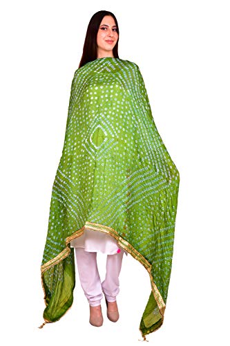 eloria Women's Tafeta Silk Embellished Dupatta Bandhani Bandhej Jaipuri Rajasthani Dupatta (Green, 2.25 Meters/Length: 88 Inch/Wide: 42 Inch)3