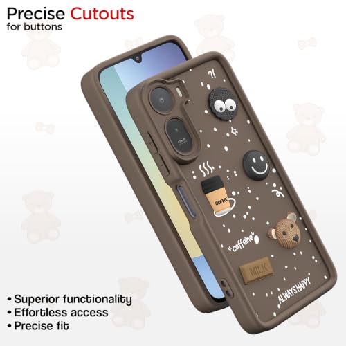 Image of Pikkme Back Cover for Redmi A7 Pro /Poco C85x 5G | 3D Bear Silicone Cute & Fun Coffee Cartoon | Full Body Protection Bumper Case (Brown)
