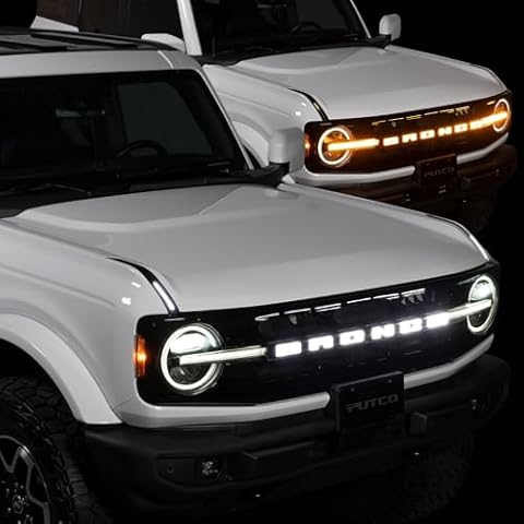 Putco Luminix LED Grille Emblem, Fits 2021-2025 Ford Bronco, w/Front Camera - Amber & White Cover