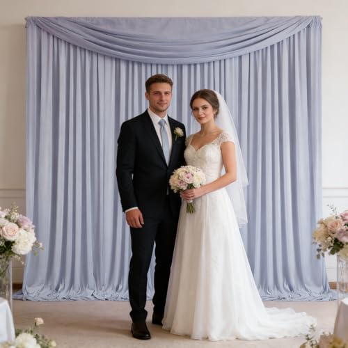 Image of 2 Panels Blueish Gray Backdrop Curtain, 10 x 10 Feet Polyester Background Curtains for Parties, Weddings, Baby Showers, Halloween, Christmas, Birthday Party Photoshoot Backdrop Curtains Decorations