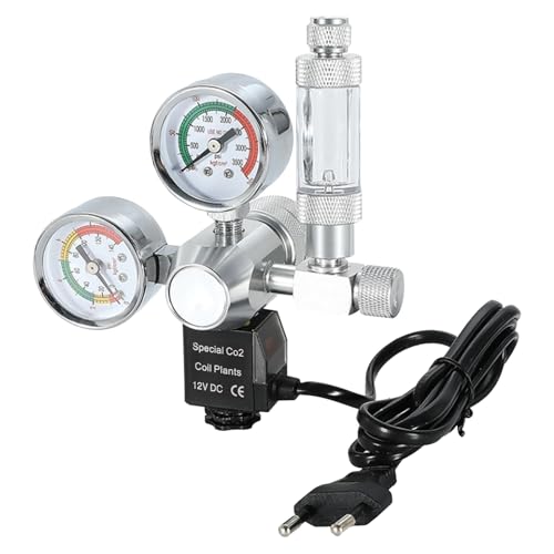 CO2 Regler für Aquarien, CO2 Druckminderer für bepflanztes Aquarium Dual Gauge Display, mit Blasenzähler Rückschlagventilanlage und Magnetventil, DIY CO2 System Schnittstelle W21,8
