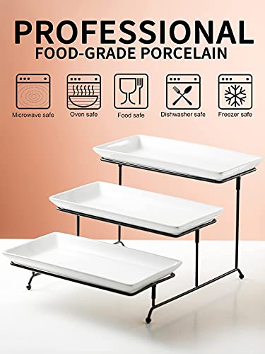 Gomakren 3 Tier Serving Tray Stand Porcelain Serving Platters 12 Inch White Serving Plates Dinner Platters For Appetizer Snack Fruit Cup Cake Server Tray Display Serving Dishes For Entertaining #TOP1