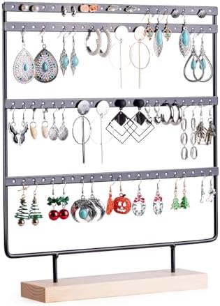 HBYCDSTF Jewelry Organizer Stand - Earring Display Tree With 300 Holes, 6 Hooks & Wood Tray For Necklaces, Rings - View #6