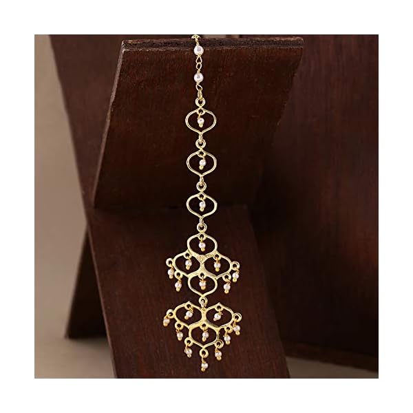 Voylla Jaali Pearl Gold Plated Maang Tika - Image 6