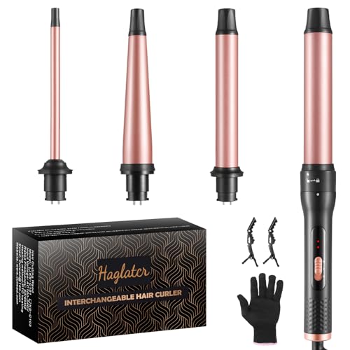 Lockenstab 4 in 1 Multifunktions Austauschbare Keramikbeschichtung Curling Iron, Lockenstäbe mit Verschiedenen Aufsätzen Große und Kleine Locken, Welleneisen für Beach Waves