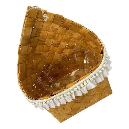 VICASKY Cesto Appeso al Muro in Legno Intrecciato con Rivestimento e Rifiniture in Perle Vintage Fioriera da Parete Decorativa Multifunzione per Piante e Organizer Casa