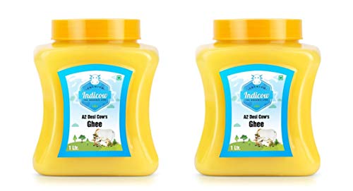 Image of Indicow Organic Dairy Foods A2 Desi Cow Ghee Recognized by Startup India (2 Packs of 1 L)