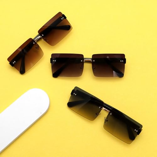 Lunettes de soleil à rivets carrés et verres dégradés sans monture chic