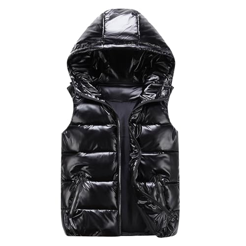 Kids Winter Down Vest Hooded Vest Zip Windproof Padded Vest Jacket With Pockets