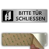 LEIASA | Selbstklebendes Schild: Bitte schließ die Tür - 5x18 cm - Dicke 0,8 mm - Aluminium - Aufdruck: Tür schließen Hinweis - Symbol: Tür geschlossen halten - 3M Klebeaufkleber Schild - Türanzeiger