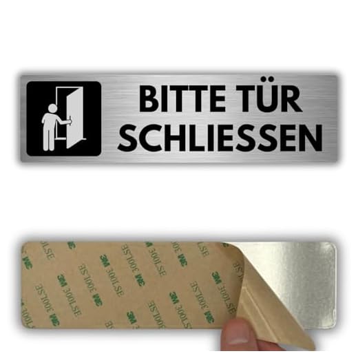 LEIASA | Selbstklebendes Schild: Bitte schließ die Tür - 5x18 cm - Dicke 0,8 mm - Aluminium - Aufdruck: Tür schließen Hinweis - Symbol: Tür geschlossen halten - 3M Klebeaufkleber Schild - Türanzeiger