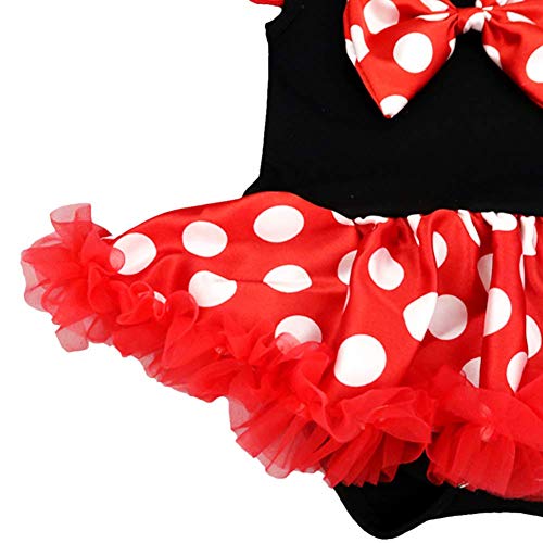 Baby Girls 1St Halloween Birthday Outfit Flutter Sleeve Bodysuit Polka Dot Romper Tutu Dress + Bow Headband + Shoes Christmas Cake Smash Party Clothes Photo Prop 3Pcs Set Red+Black 0-3M #TOP3