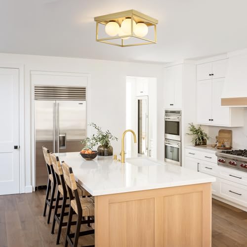 Image of Flush Mount Ceiling Light Fixtures,4-Light Gold Semi Flush Mount Ceiling Light,12.6 inch Mid Century Light Fixture for Hallway Kitchen Entryway Bedroom Living Room
