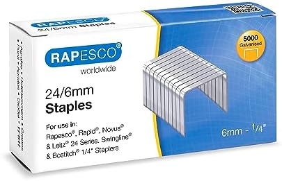 Rapesco S24602Z3 Type 24/6 mm (No.16) Galvanised Staples, Pack of 5000