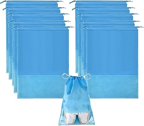 Mnrkaoic 10 Stück tragbare Schuhaufbewahrungstasche,Wasserabweisende Staubabweisende Schuhbeutel mit Kordelzug,Schuh Aufbewahrung Tasche für Reise und Zuhause (Blau,27 * 36cm) Cover