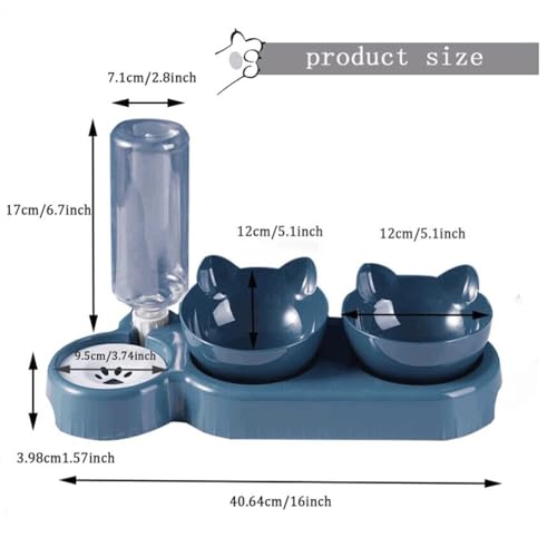 LxcshLjx 3 in 1 Cat Food and Water Bowl Set, Triple Cat Bowls, Cat Bowls with Stand and Automatic Water Bottle, 15°Tilted Raised Double Cat Bowls with Water Dispenser, Dog Food Feeder, Pet Food Dishes - Image 3