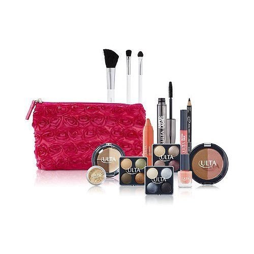 15 Piece ULTA Spring Cosmetics Makeup Gift Bag Set Rosette Pink