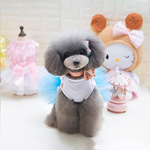 Yaodhaod Dog Princess Dress, Dog Wedding Dress Tutu Skirt Summer Mesh Flower And Sequin Dot Lace Bow Dress Birthday Party Costume For Small Dog Girl (Small, Blue) #TOP4