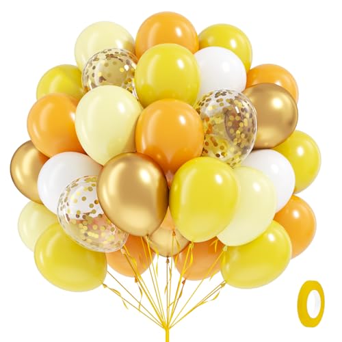 60pcs Yellow and White Balloons 12inch with Yellow White Gold Balloons