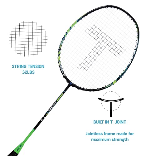 Image of TANSO Arashi 2.0 Full Graphite Ultra Light Weight Carbon Fibre Strung Badminton Racket with Free Full Racquet Cover (77 Grams, 32 Lbs Tension, Strung with Premium Strings) (Green)